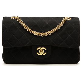 Borsa a tracolla Chanel Small Classic Jersey Double Flap Nera Nero