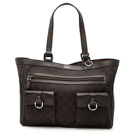 Tote Gucci GG Denim Abbey com anel em D e bolso, castanho Marrom