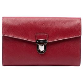 Red Prada Saffiano Envelope Pushlock Clutch Red