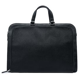 Pasta de negócios Prada em couro Saffiano preto com bolso frontal com zíper Preto