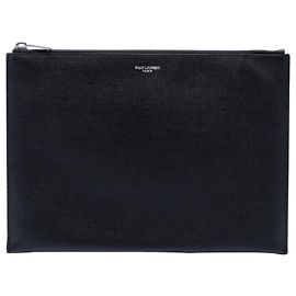 Black Saint Laurent Grain De Poudre Zip Clutch Black