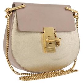 Chloé Bolsa de Ombro Chloe Drew com Corrente em Couro Bege Dourado Outro
