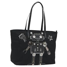 PRADA Robot Tote Bag Nylon Black Silver Autre
