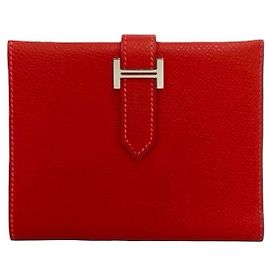 Hermès Hermes Bearn Compact Veau Epsom Bi-fold Wallet Red