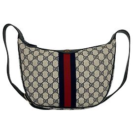 Bolsa de Ombro Gucci Vintage GG Logo Vermelho Azul marinho