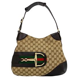Bolsa Gucci Sherry Line Semi One Shoulder Bag Marrom Vermelho Verde