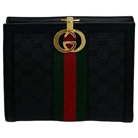 GUCCI Vintage Sherry Line Micro GG Leather Bi-fold Wallet Black Red Green
