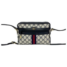 Bolsa de ombro mini em couro Gucci Sherry Line com padrão GG Logo Vermelho Azul marinho