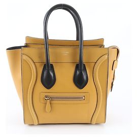 Céline Borsa a mano Celine Luggage Micro Shopper in pelle, borsa tote da donna Nero Giallo