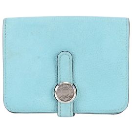Hermès Hermes Dogon kompaktes Lederportemonnaie/Kartenetui Blau Türkis