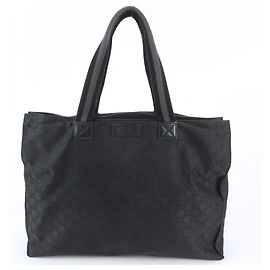 Gucci GG Nylon Leather Tote Bag Black