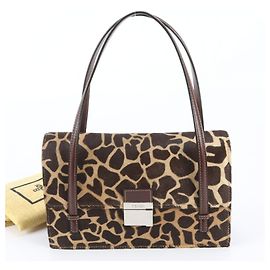 Bolsa Fendi em pele de vitelo castanha com estampado animal Marrom