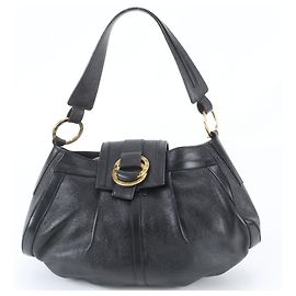 Bulgari Bvlgari Chandra Leather Circle Logo Shoulder Bag Black