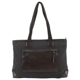 Gucci GG Canvas 34339 Leather Tote Bag Dark brown