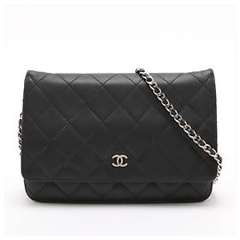 Chanel Matelassé Lammleder Long Wallet/Schultertasche Schwarz