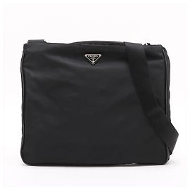 Bolso bandolera Prada de nailon Tessuto con logotipo triangular de cuero Negro