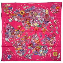 Hermès Foulard Hermes Carre 90 PLANIFLEURS Rosa Multicolore