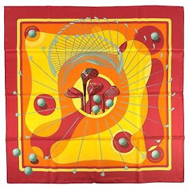 Hermès Lenço Hermes Carre 90 SWING Vermelho Multicor Amarelo