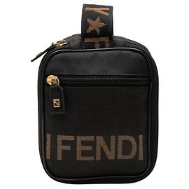 Fendi Black Nylon Square Vanity Pouch Black