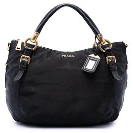 Borsa Satchel Prada in Tessuto Canapa Nera con Logo Nero