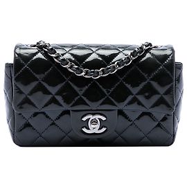 Chanel Blue Mini Rectangular Classic Patent Single Flap Blu Blu navy