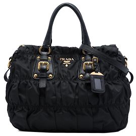 Borsa Satchel Prada in Tessuto Gaufre Nera Nero
