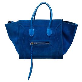 Céline Celine Blue Medium Suede Phantom Luggage Tote Blue