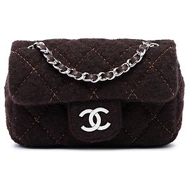 Chanel Brown Extra Mini Quilted Wool Single Flap Marrone Marrone scuro