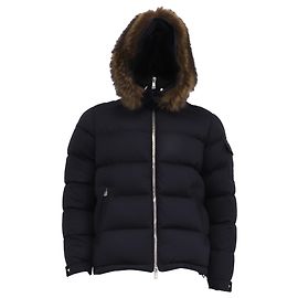 Moncler Faux-Fur Trimmed Down Jacket in Navy Blue Polyamide Blue Navy blue