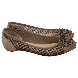 Sapatilhas Christian Louboutin em crochet e camurça castanha Marrom