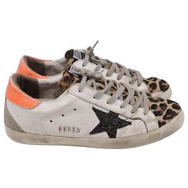 Golden Goose Leopard Design en cuir blanc Noir