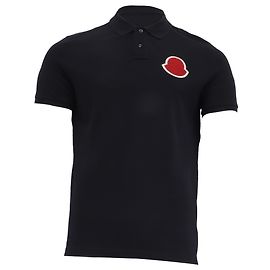 Polo Moncler con grande patch logo in cotone nero Nero
