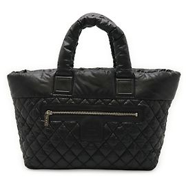 Chanel Coco Cocoon Nylon 2way Tote Black Dark red