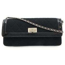 Chanel 2.55 Matelassé Canvas Patent Leather Shoulder Bag Black