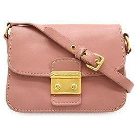 Bolsa de Ombro em Couro Miu Miu Rosa