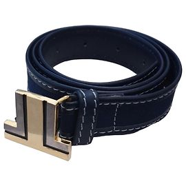 Lanvin Double LL Logo Leather Belt - Navy Blue Blue Gold hardware
