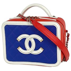 Bolsa Vanity Chanel Matelassé Branco Vermelho Azul