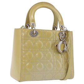 Bolso Christian Dior Canage de piel charol 2way Lime Green Silver Auth ka5929A Plata Verde