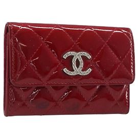 Céline CELINE Matelasse Kartenetui Patent Red Silver Auth 198555 Silber Rot