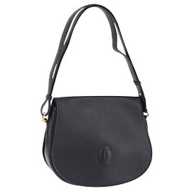 Sac à épaule CARTIER Cuir Noir Or Auth 197686 Noir Doré