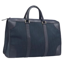 Bolsa de mão Christian Dior Trotter Canvas Navy Gold Auth 199593 Dourado Azul marinho