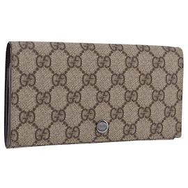 Cartera larga GUCCI GG Supreme PVC Beige Silver 115048 Auth 197678V Plata Beige