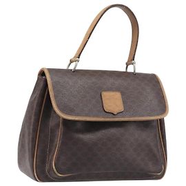 Céline Sac à main CELINE Macadam Canvas PVC Leather Brown Gold Auth 197642 Marron Doré