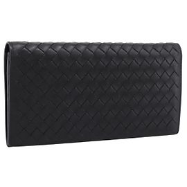 BOTTEGA VENETA INTRECCIATO Long Wallet Leather Black Auth am12478M Black