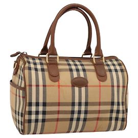 Sac à main Burberrys Nova Check Canvas Beige Gold Auth 197677A Beige Doré