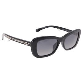 CHANEL COCO Mark Chain Rectangle Shape Sunglasses plastic CC Auth SW2687SAM Black