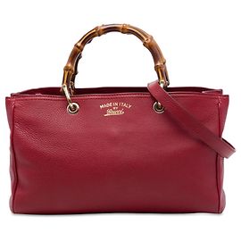 Bolso Shopper Satchel Gucci Medium de piel de becerro rojo con bambú Roja