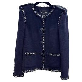 Chanel Blue Tweed Jacket Size 38 Multiple colors