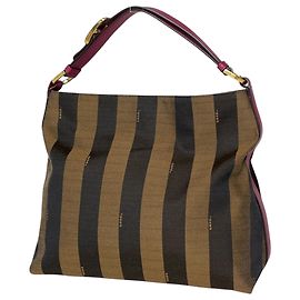 Bolsa de Ombro Fendi Pequin Pattern Marrom Preto