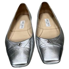 Jimmy Choo Silver Metallic Leather Ballet Flats Sz.40 Pre-owned Other